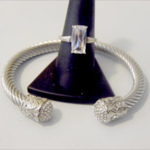 Radiance By Absolute Baguette Accent Engagement Ring & Cable Cuff - Picture 5 of 5